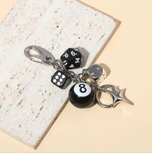 Black & Silver Dice Keychain NWOT